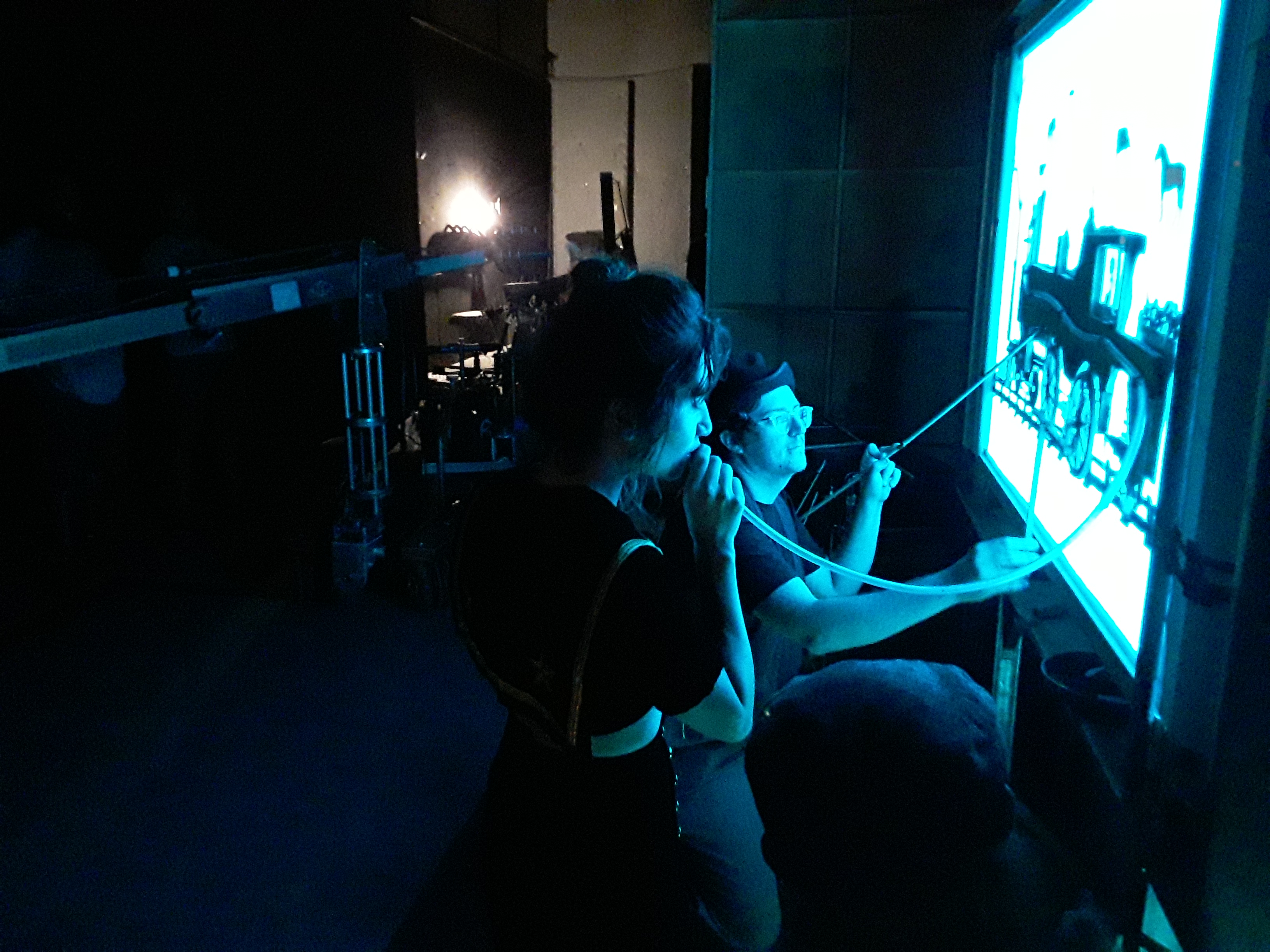 Behind the screen during the Hulu Reprisal shoot